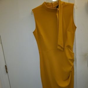 Miusol yellow retro neck tie dress